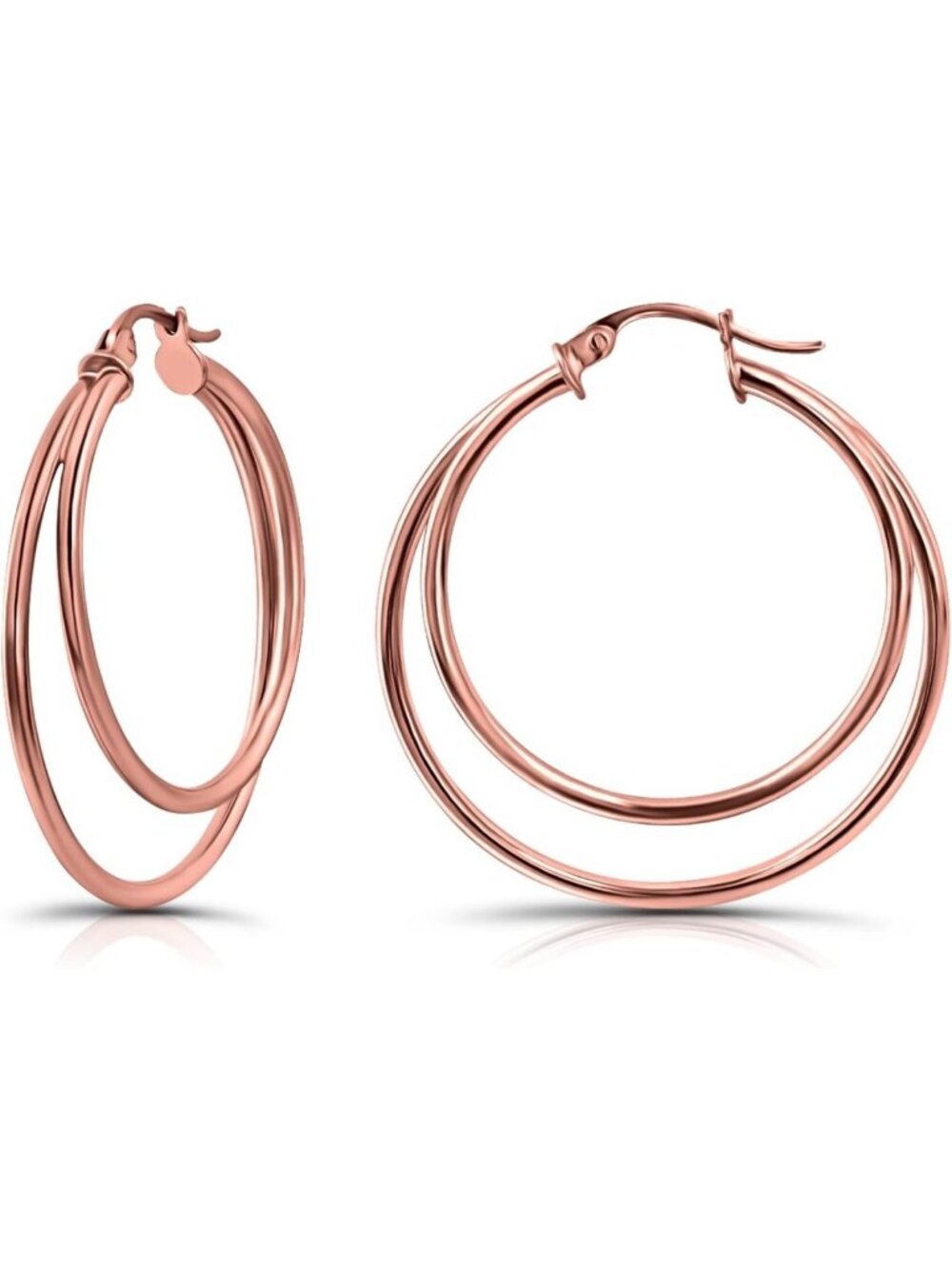 Stylish 30mm Double Circle Hoop Earrings - 925 Sterling Silver, Two-Tone Gold